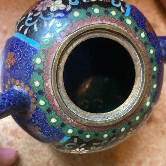 Teapot CLOISONNÉ’’ mini inlaid teapot. No cover. Historical worn marks - Picture 9 of 13